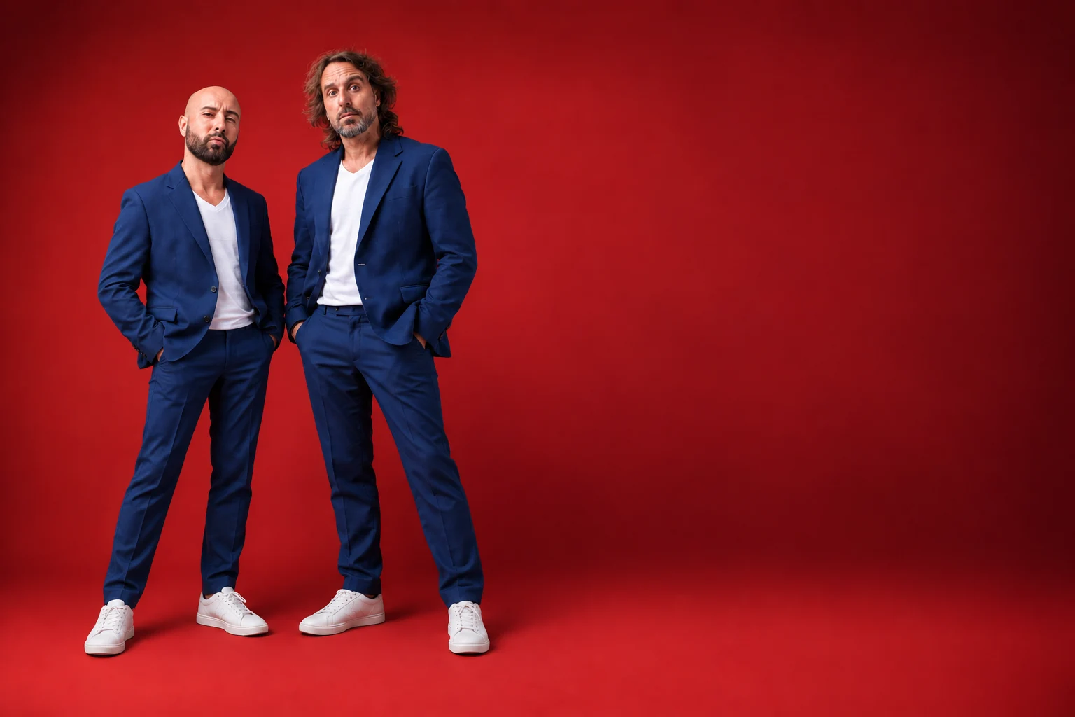 Andreu Casanova y Rubén Tejerina con traje azul